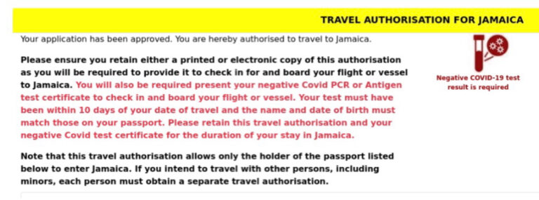 jamaica travel form